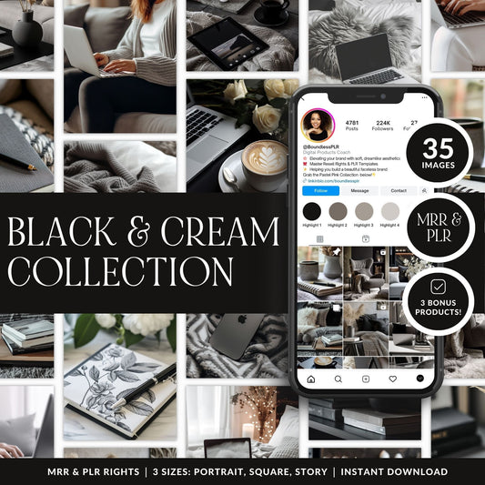 Black & Cream Stock Photos | 35 Moody Lifestyle Stock Images | MRR PLR Resell Rights Boundless PLR
