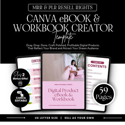 Canva eBook & Workbook Creator Template | 59 Pages | MRR & PLR | Editable Lead Magnet Template | Digital Product to Resell Boundless PLR