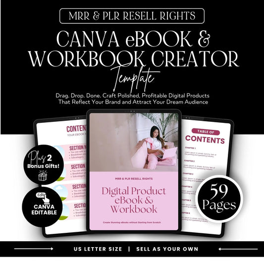 Canva eBook & Workbook Creator Template | 59 Pages | MRR & PLR | Editable Lead Magnet Template | Digital Product to Resell Boundless PLR