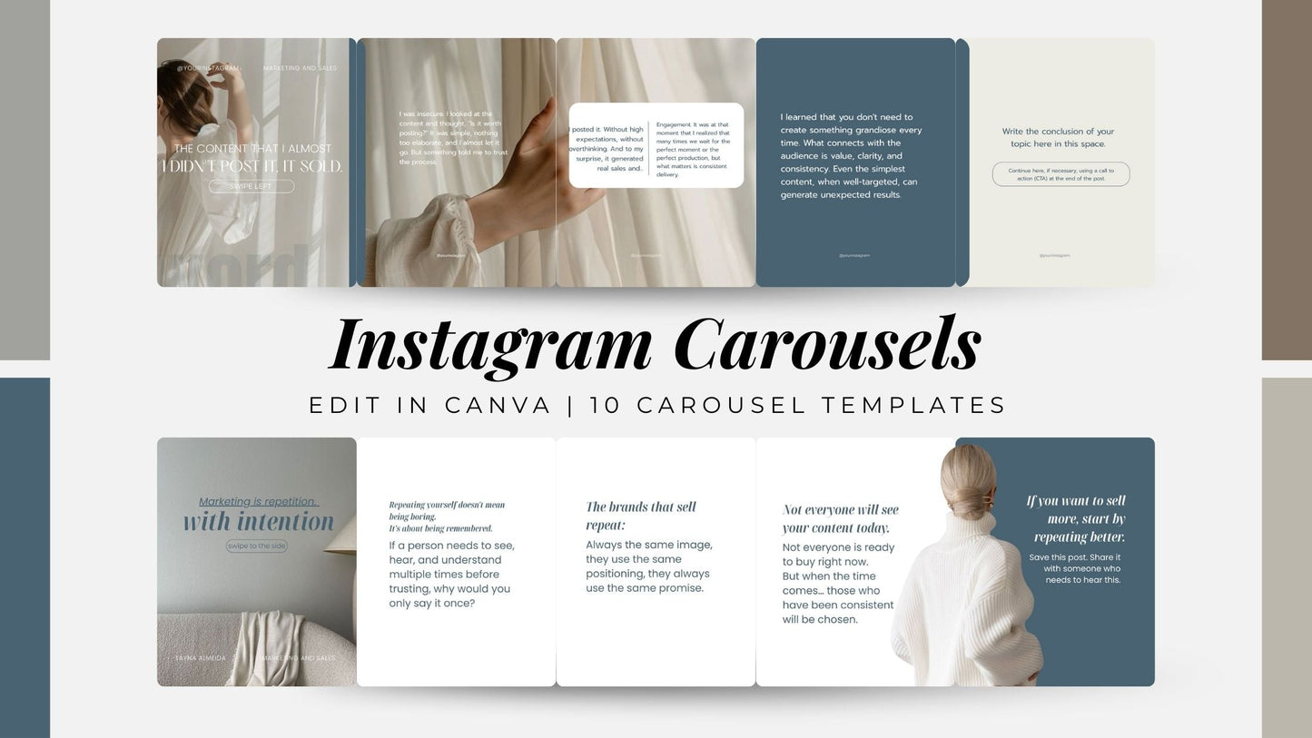 Seamless Instagram Carousel Templates (10) — Canva Editable + PLR/MRR Rights Boundless PLR