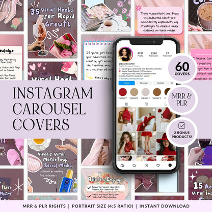 Instagram Carousel Cover Templates Bundle – 60 Canva Hook Slides | MRR + PLR (4:5) Boundless PLR