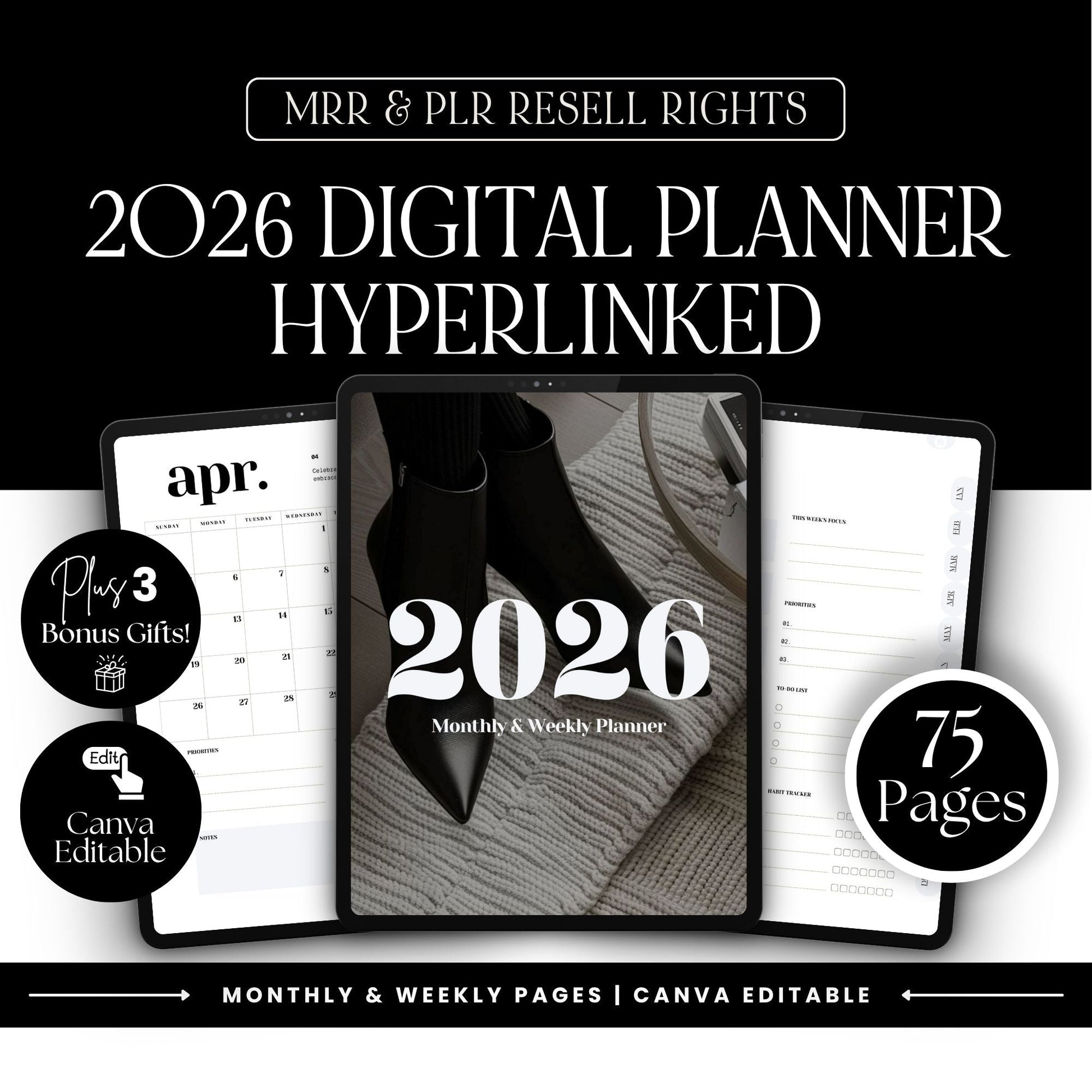 2026 Monthly & Weekly Planner | Canva Editable Template | PLR & MRR Resell Rights | Printable Digital Download (US Letter) Boundless PLR