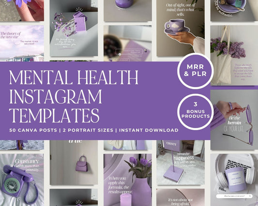 Instagram Templates Canva | Mental Health Wellness | PLR MRR Resell Rights | Therapist Coach | 1080x1350 & 1080x1440 Boundless PLR