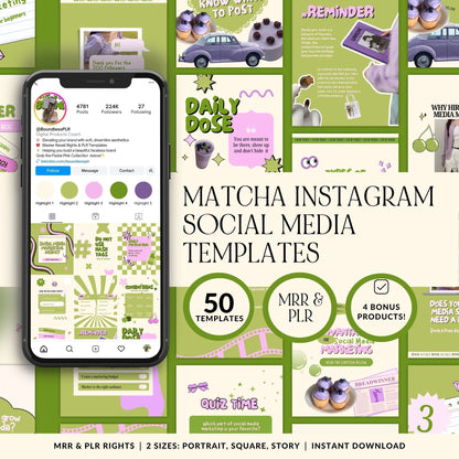 Animated Matcha Green Instagram Templates, Canva MRR PLR Business Social Media Kit, Mint Aesthetic Boundless PLR
