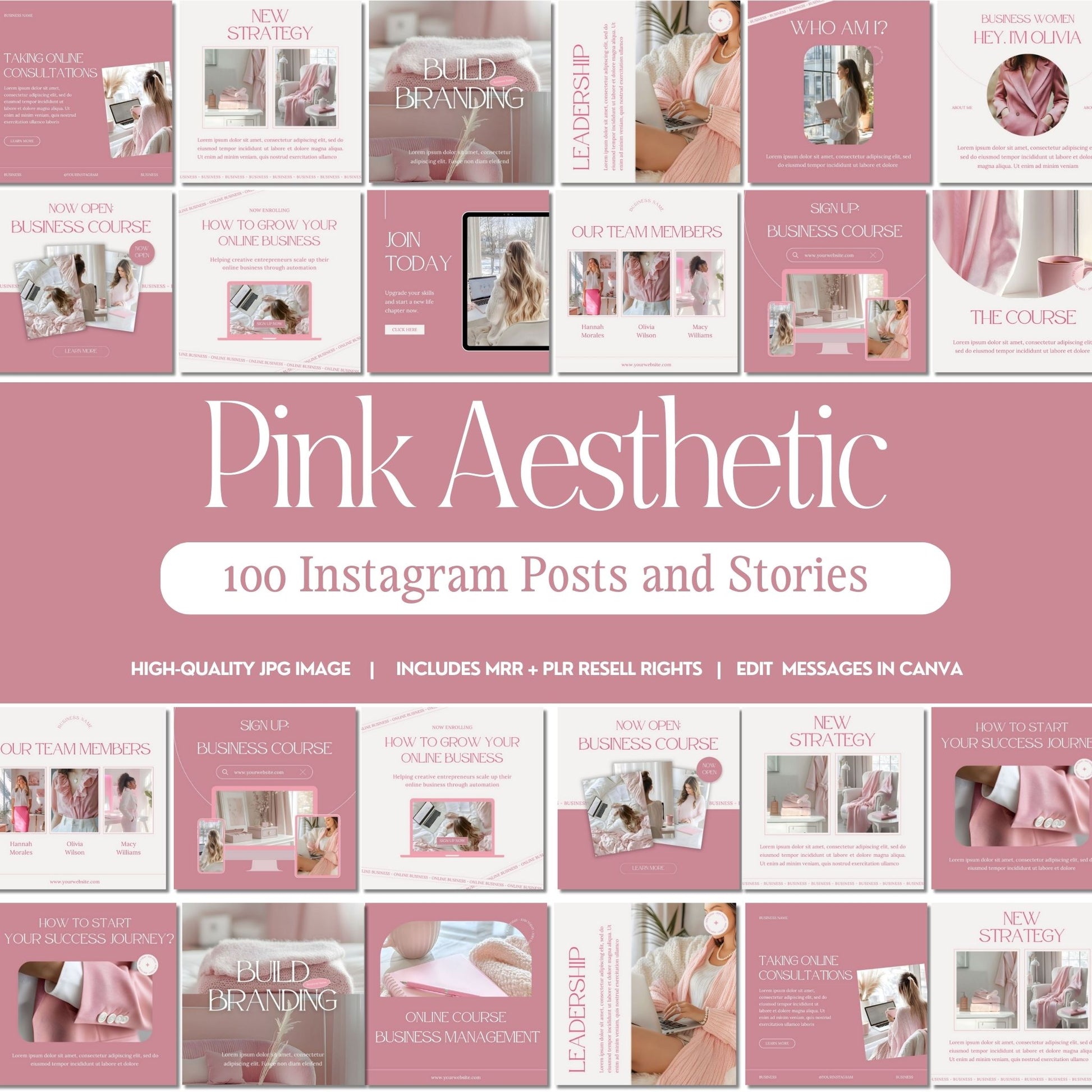 Pink Aesthetic Instagram Templates: 100 Posts and Stories with MRR and PLR Resell Rights - Boundless PLR