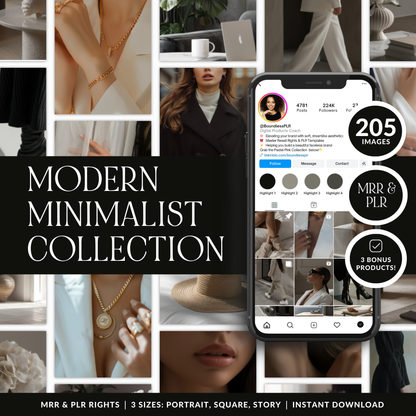 Minimalist Stock Photos Bundle with PLR & MRR Rights | 205 AI Images