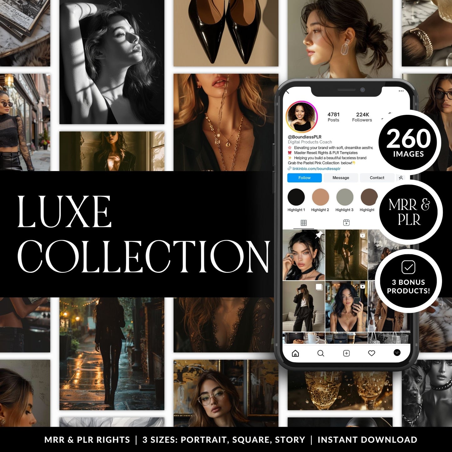 260 Luxe Dark Aesthetic Stock Photos with PLR & MRR Rights | Instant Download