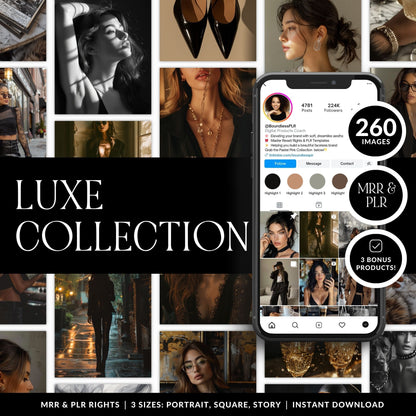 260 Luxe Dark Aesthetic Stock Photos with PLR & MRR Rights | Instant Download