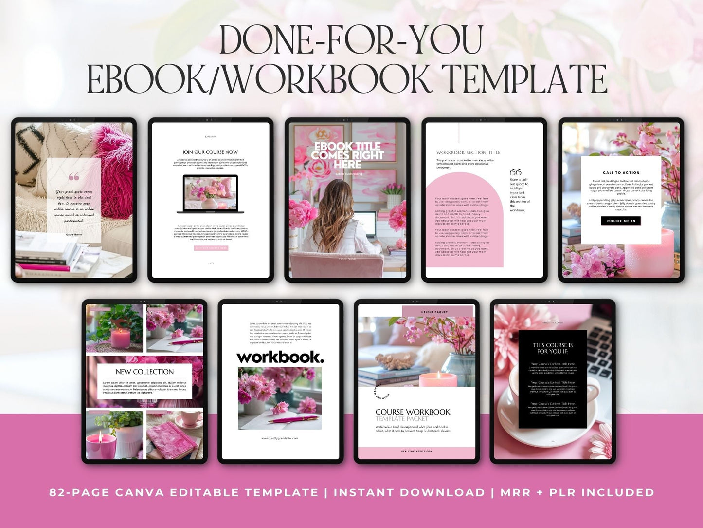 Canva eBook Template, Pink Editable Guide Workbook Template | MRR + PLR Resell Rights | US Letter and A4 Sizes | 4 Bonus Products Boundless PLR