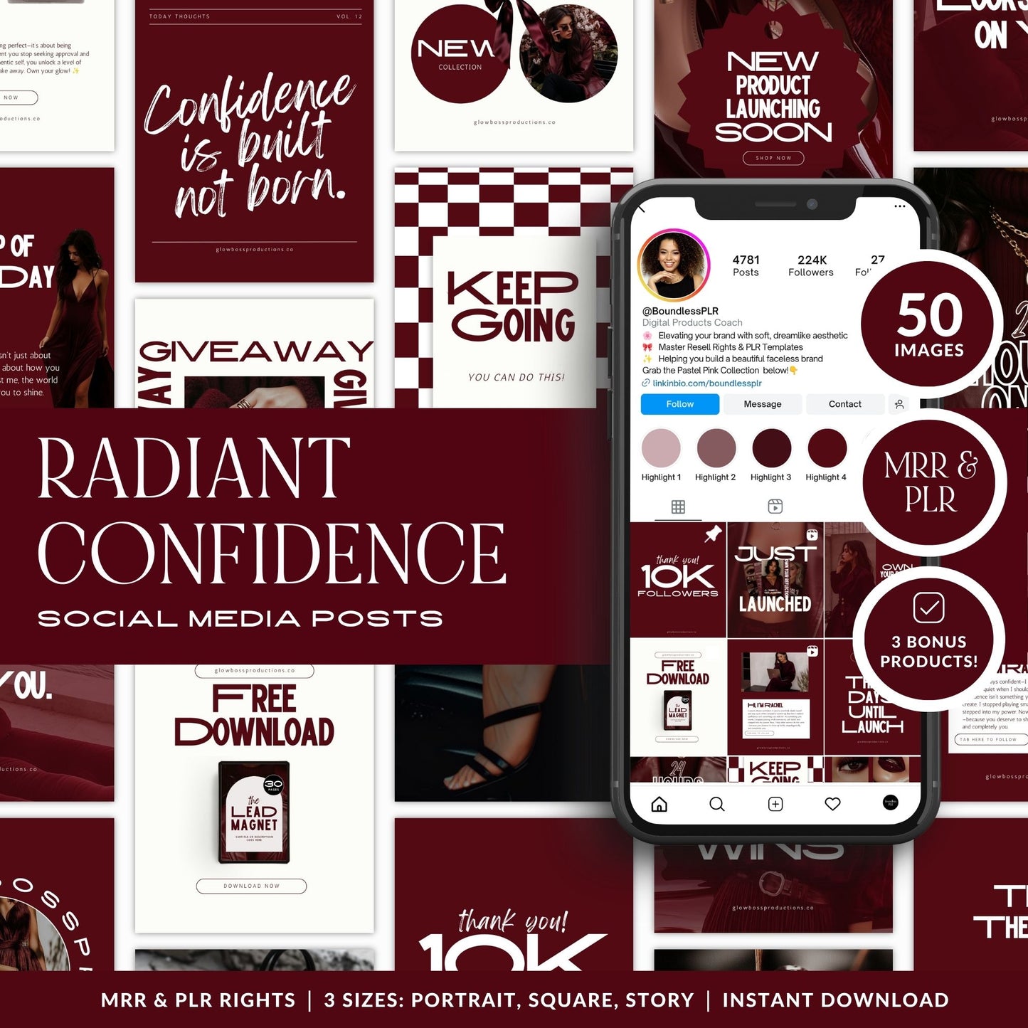 Canva Instagram Templates – Radiant Confidence Pack (50 Templates, MRR + PLR)