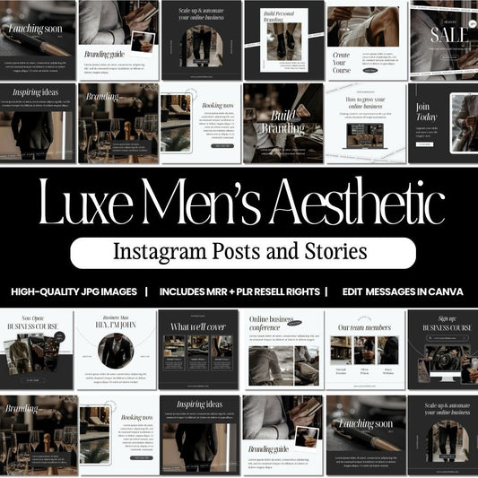 PLR Instagram Luxe Men's Templates: 100 Posts, 100 Stories & 100 Bonus AI-Generated Images | Canva Editable - Boundless PLR