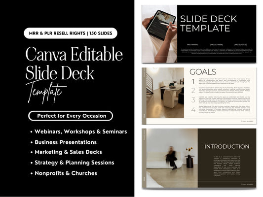 Canva Editable Slide Deck Template – 150 Slides | MRR & PLR Resell Rights + Bonus Pinterest Mastery Guide Boundless PLR