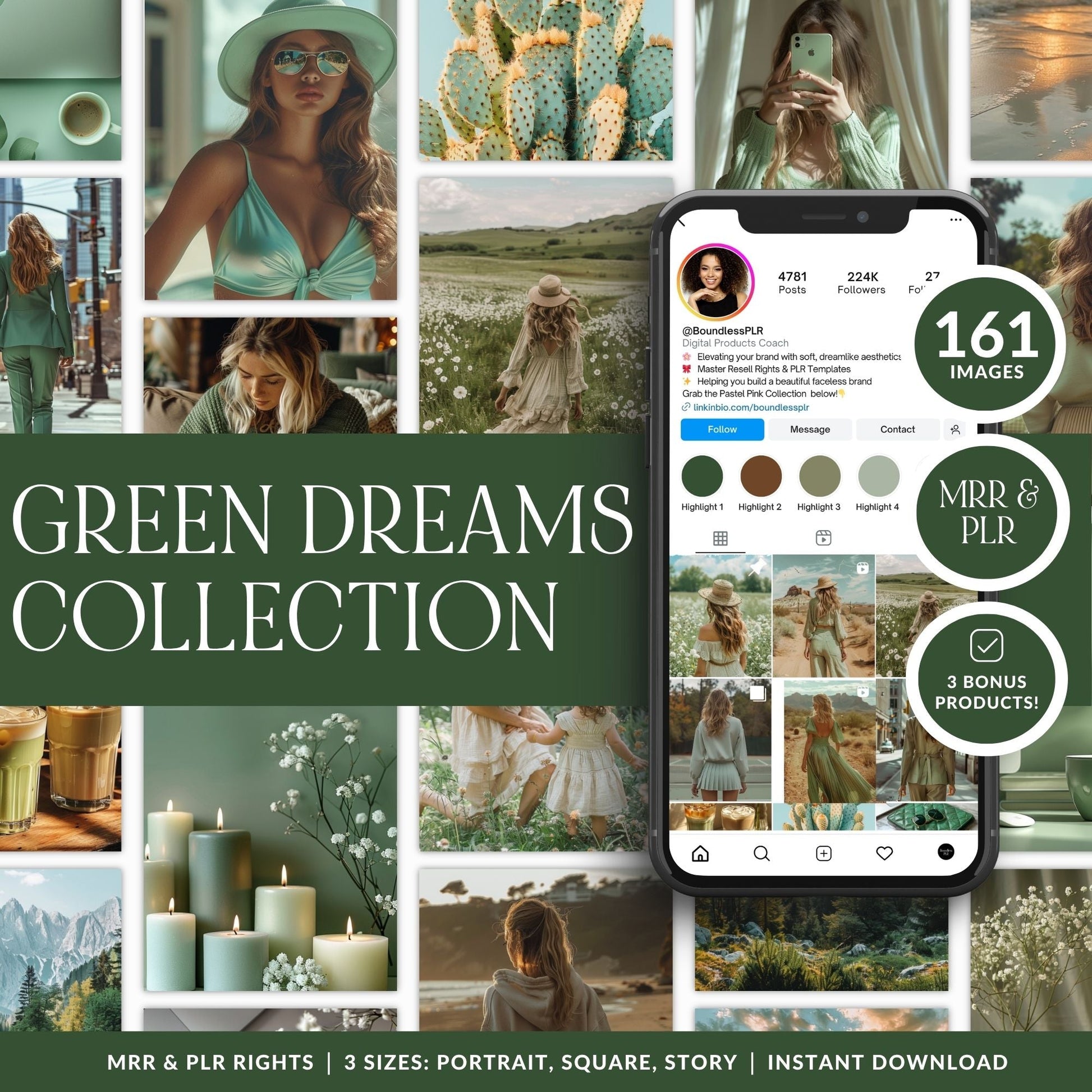 Green Dreams AI Stock Images | 161 Sage Green Canva Images with MRR + PLR Boundless PLR