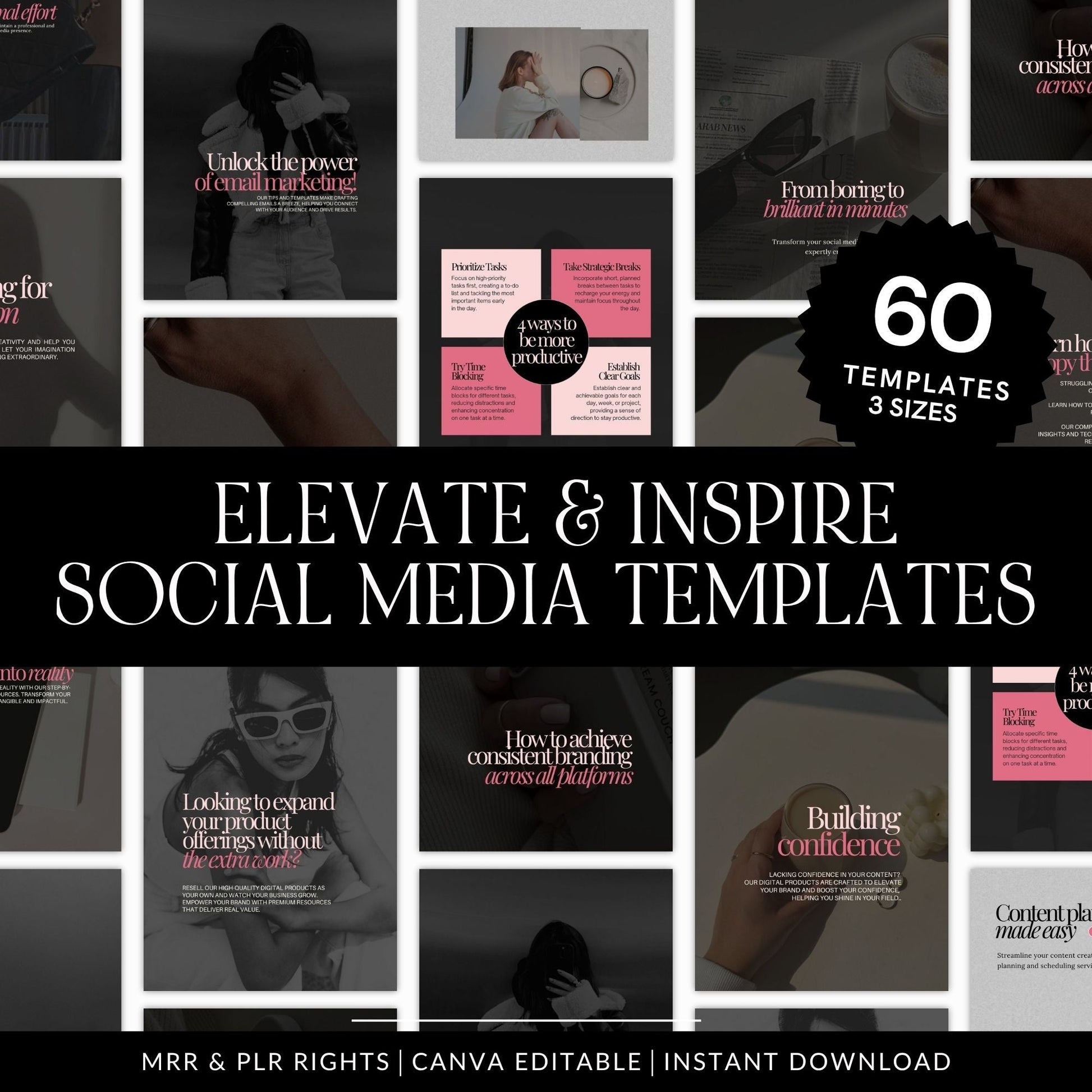 Instagram Boss Babe Social Media Manager, Canva Templates (MRR + PLR) Boundless PLR