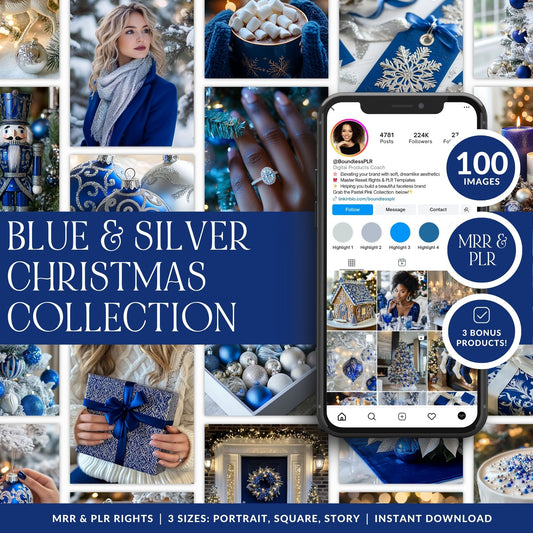 100 Blue and Silver Christmas AI Stock Images | Canva Holiday Image Bundle with MRR + PLR