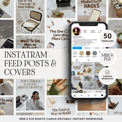 Instagram Templates Canva | Coaching Instagram | 400+ Bonus Stickers & Grid Planners | MRR + PLR Resell Rights Boundless PLR