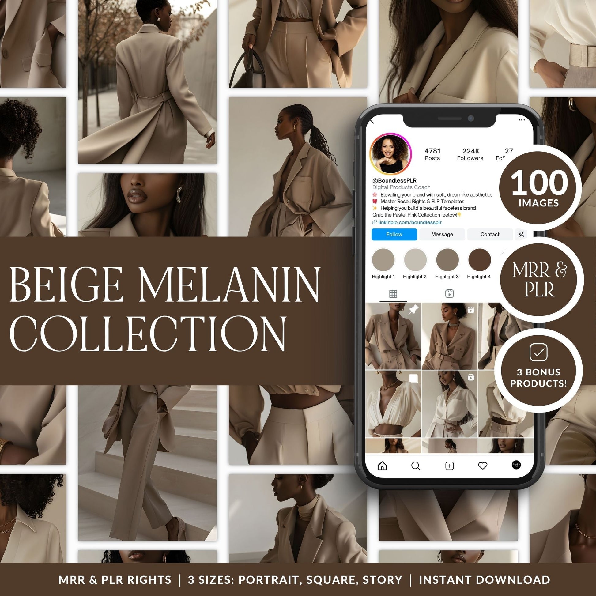 Beige Stock Photo Bundle for Black Women | Neutral Luxury Lifestyle Branding Images | Feminine CEO Aesthetic | Instagram Pinterest Social Media | MRR PLR Resell Rights Boundless PLR