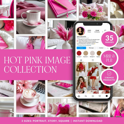 Pink Stock Photos Bundle (Hot Pink Aesthetic) | 35 Images | Canva Download | 3 Sizes Boundless PLR