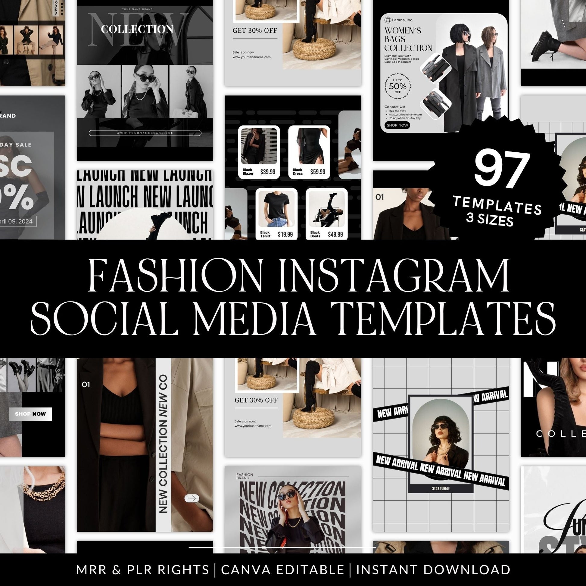 Fashion Social Media Templates | Canva Editable | MRR & PLR Resell Rights – 3 Sizes (1080×1080, 1080×1350, 1080×1920) Boundless PLR