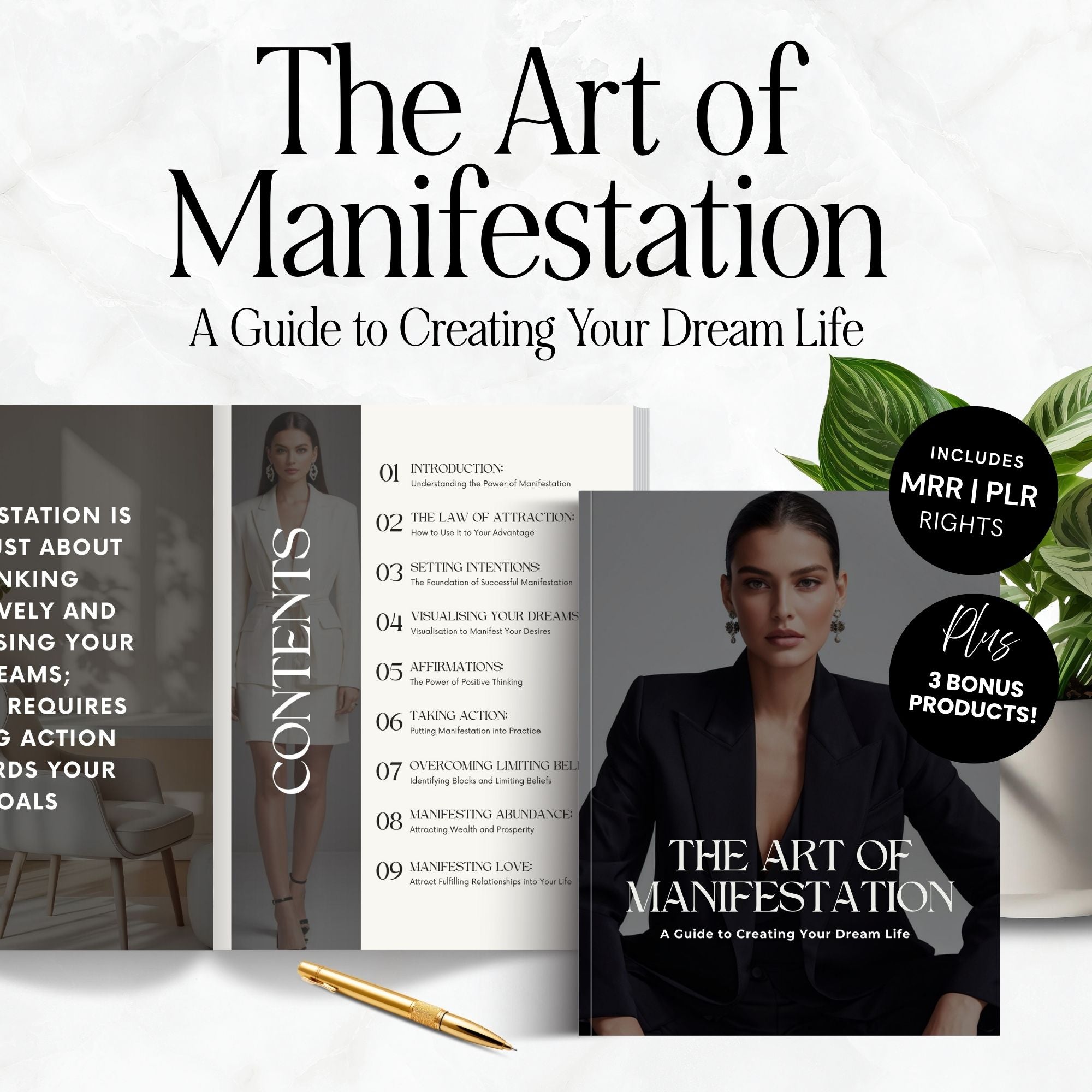 The Art of Manifestation eBook (Canva Editable) | US Letter + A4 | MRR + PLR + 3 Bonuses Boundless PLR