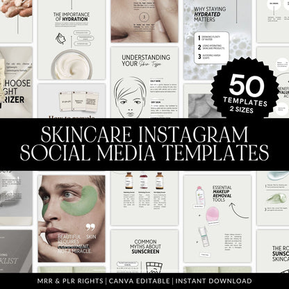 Skincare Social Media Templates | Canva Editable Instagram Posts, Stories & Reels | PLR + MRR Resell Rights Boundless PLR