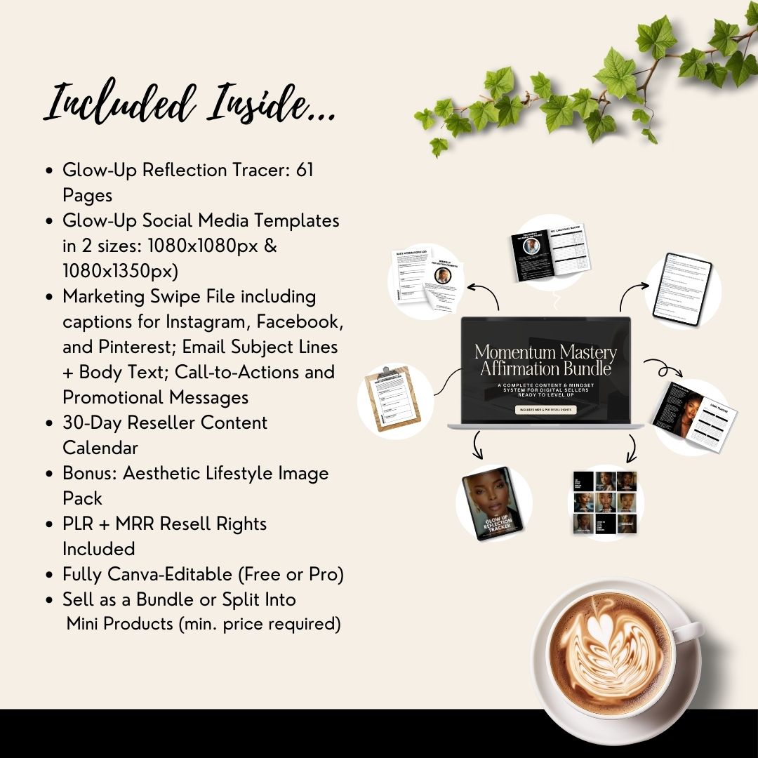 Glow-Up Digital Planner & Social Media Bundle | Canva Editable Template | PLR MRR Rights Included