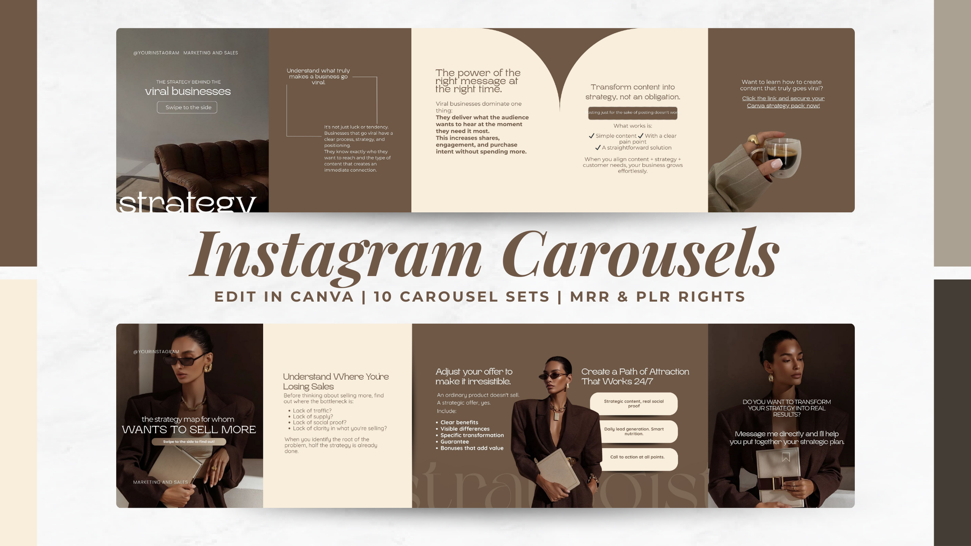 PLR Canva Carousel Templates — Authority Marketing Carousel Bundle | 10 Pre-Written Social Media Templates with MRR Resell Rights Boundless PLR