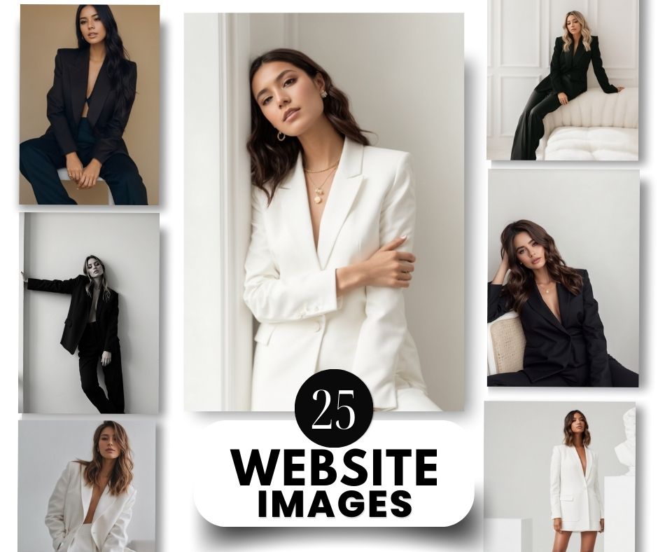 Editorial Fashion Stock Photos for Websites | Women's Suiting Photography Image Bundle with Resell Rights