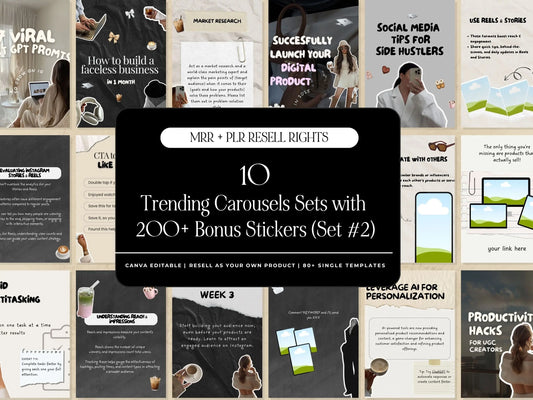 10 Aesthetic Instagram Carousel Templates (Set #2) – Canva Editable with MRR & PLR + Bonus Stickers Boundless PLR