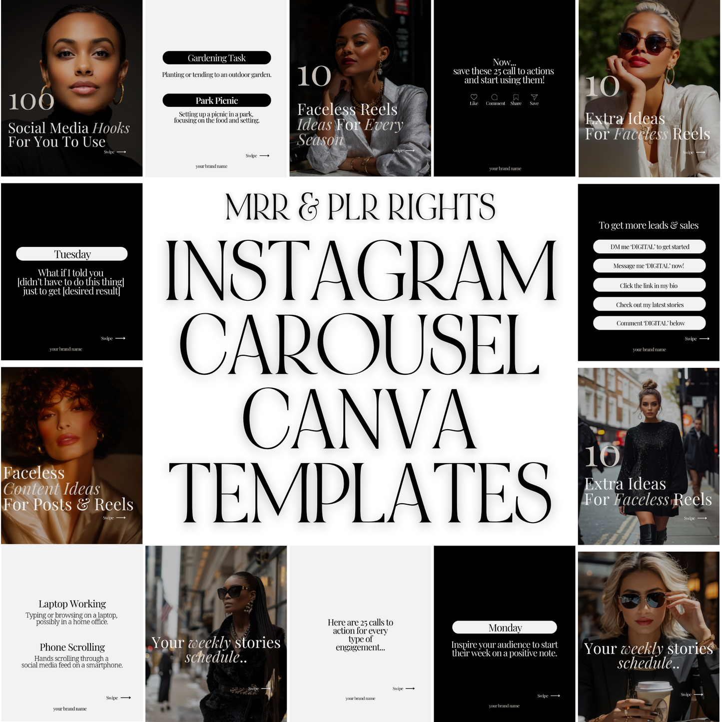30 Days of Digital Marketing Canva Carousels — Editable Templates with PLR + MRR Boundless PLR
