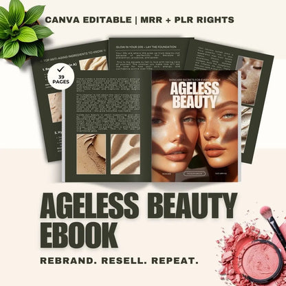 Ageless Beauty Planner | Skincare eBook 52-Week Skincare Ritual Guide | Editable Canva Template with PLR & Resell Rights | Instant Download Boundless PLR