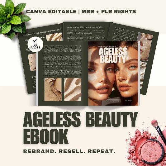 Ageless Beauty Planner | Skincare eBook 52-Week Skincare Ritual Guide | Editable Canva Template with PLR & Resell Rights | Instant Download Boundless PLR