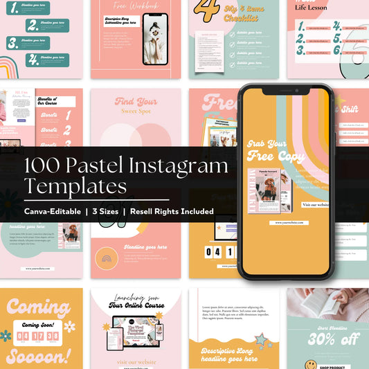 Pastel Pink Instagram Templates — 100 Canva Editable with PLR & MRR Rights Boundless PLR