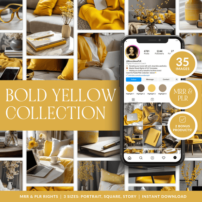 35 Luxury Bold Yellow AI Stock Photos | PLR & MRR Resell Rights