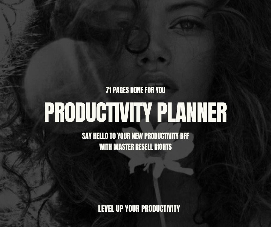 Canva Editable Productivity Planner with PLR & MRR | 75+ Page Digital Planner Template | Daily Weekly Monthly Goal Tracker for Resale
