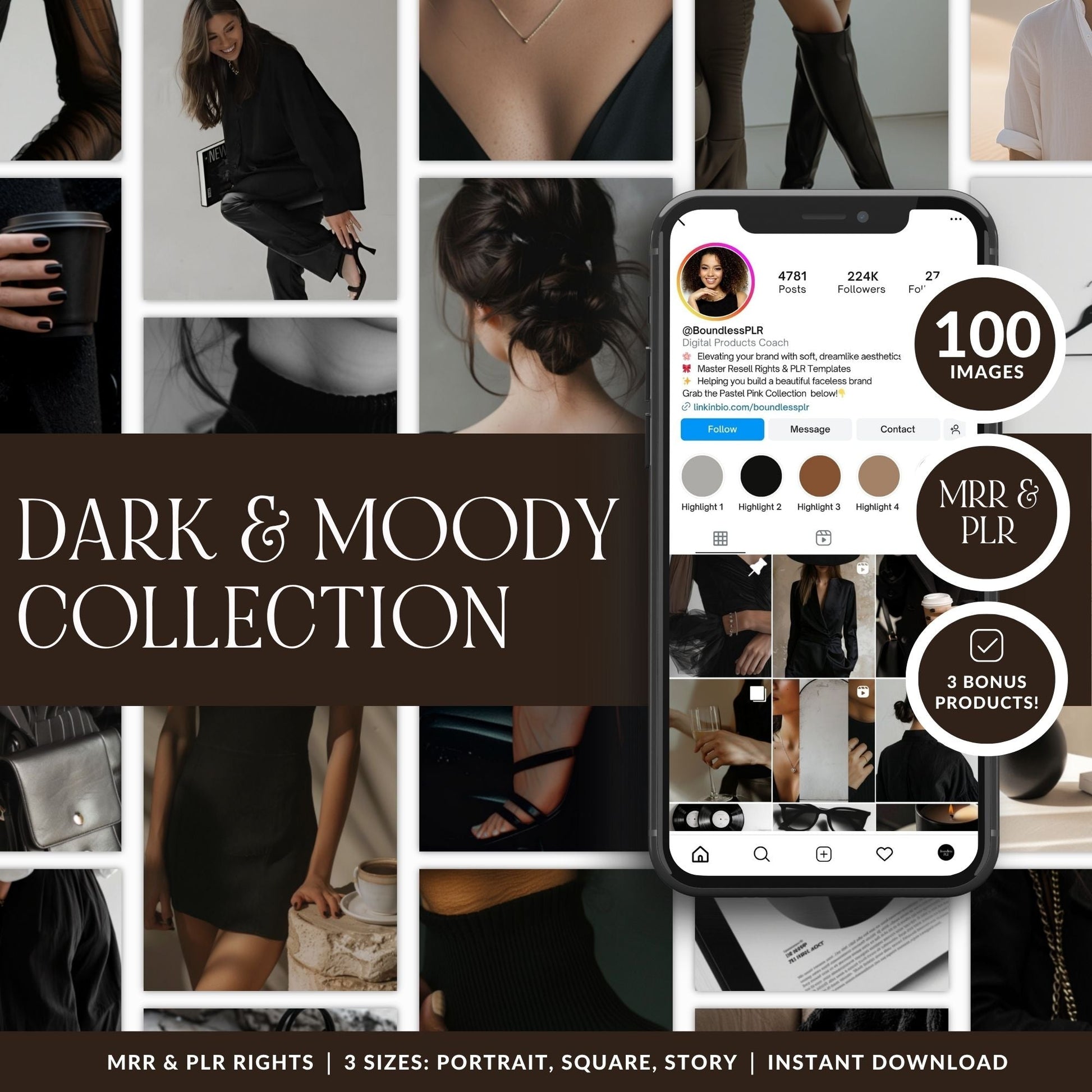 Dark & Moody AI Stock Images | 100 Aesthetic Lifestyle Photos | MRR PLR Digital Products Boundless PLR