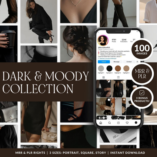 Dark & Moody AI Stock Images | 100 Aesthetic Lifestyle Photos | MRR PLR Digital Products Boundless PLR