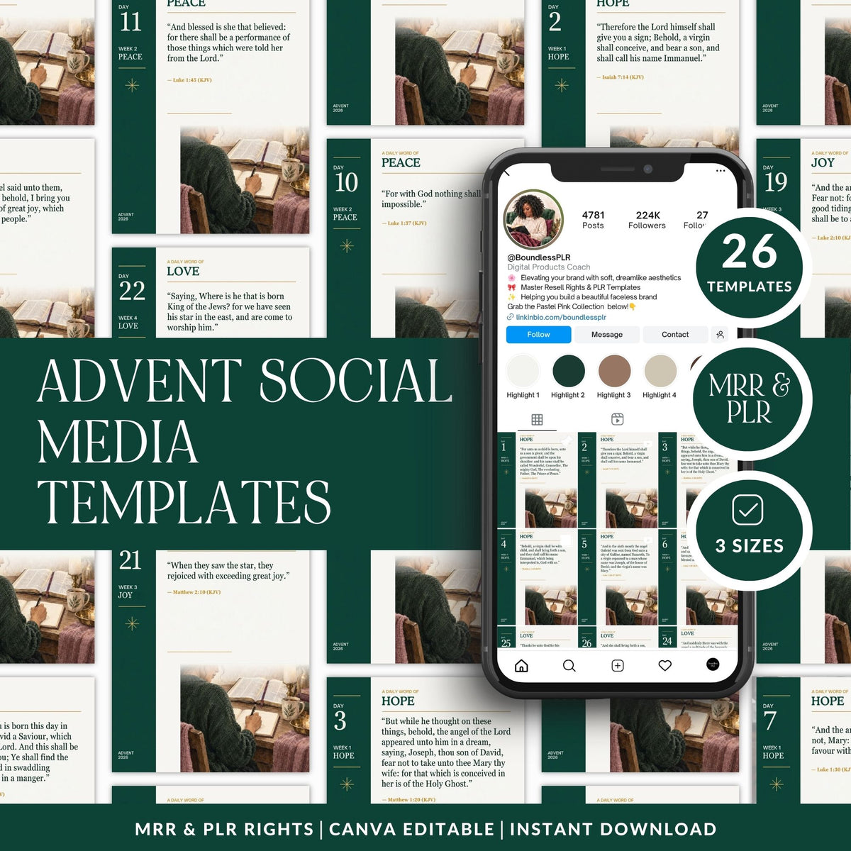 Bible Verse Templates | Advent & Christmas Scripture Social Media Templates | Editable Canva Instagram, Story & Square Templates