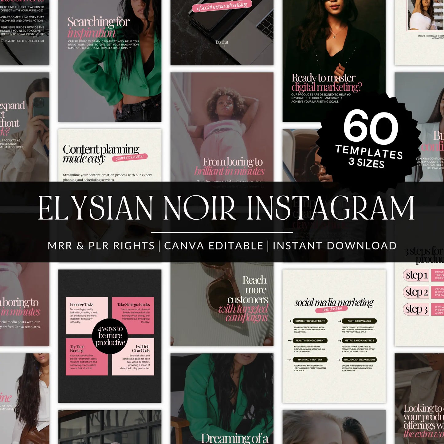 Elysian Noir Canva Templates Bundle | Editable PLR + MRR Boundless PLR