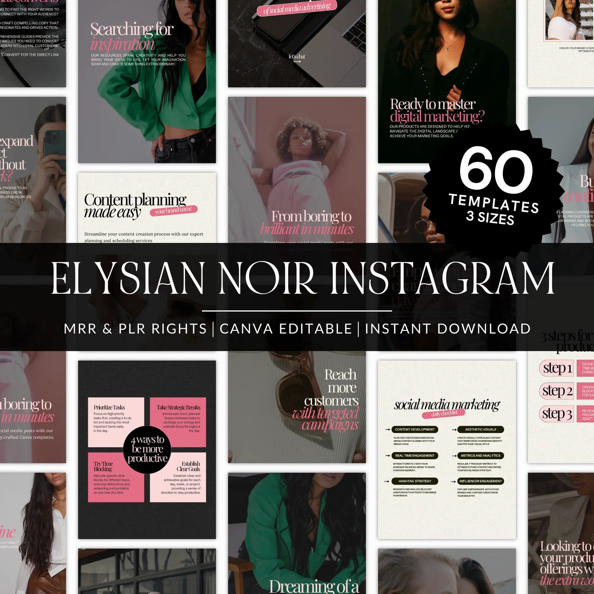 Elysian Noir Canva Templates Bundle | Editable PLR + MRR Boundless PLR