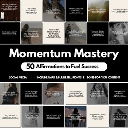 Momentum Mastery Affirmation Bundle, PLR Canva Templates, MRR Affirmation Content for Digital Product Sellers, Entrepreneurs