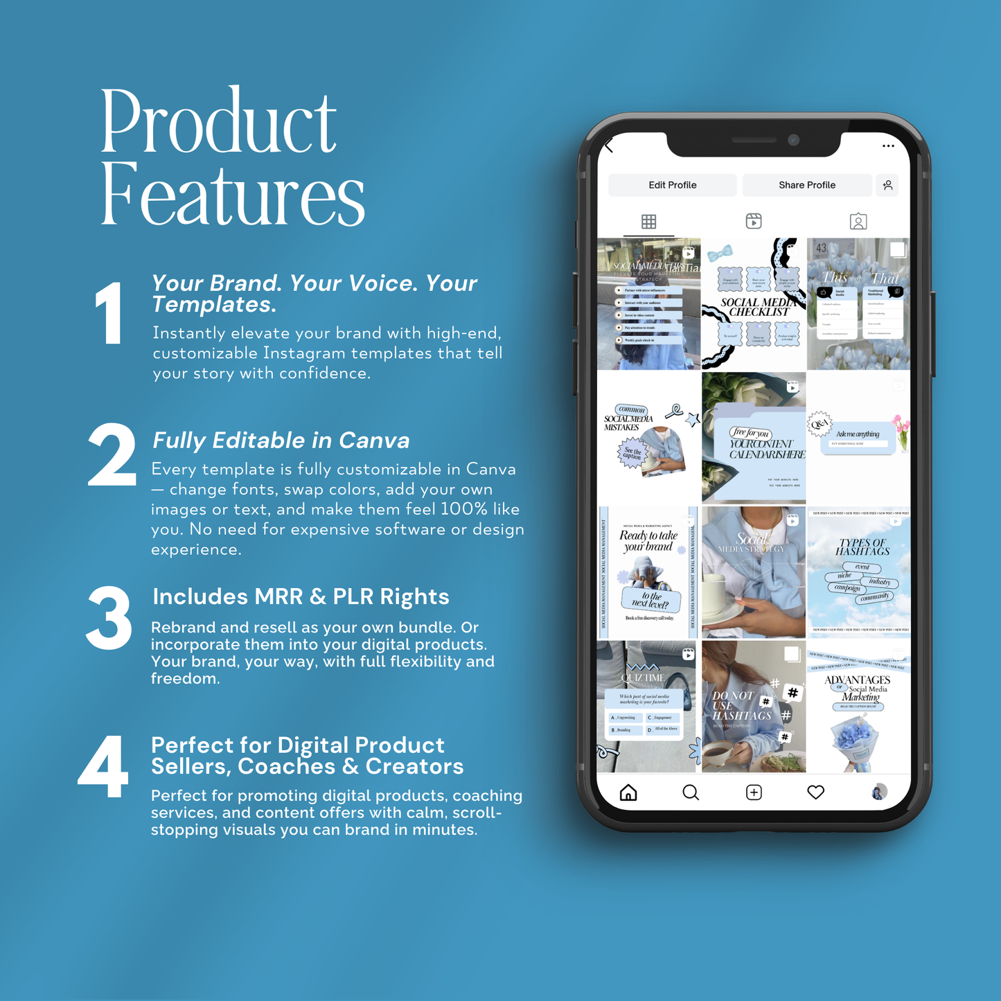 Pastel Blue Instagram Templates | Canva PLR & MRR Resell Rights | 4 Bonuses Boundless PLR