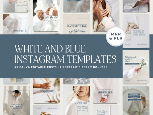 Instagram Templates Canva | PLR MRR Resell Rights | Social Media Templates | Marketing Coach | Blue White Aesthetic | 1080x1350 & 1080x1440 Boundless PLR