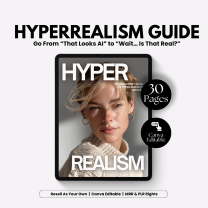 Hyperrealism Midjourney 101 |Guide to Professional-Looking Realistic Images | Canva Editable | MRR + PLR Included Boundless PLR