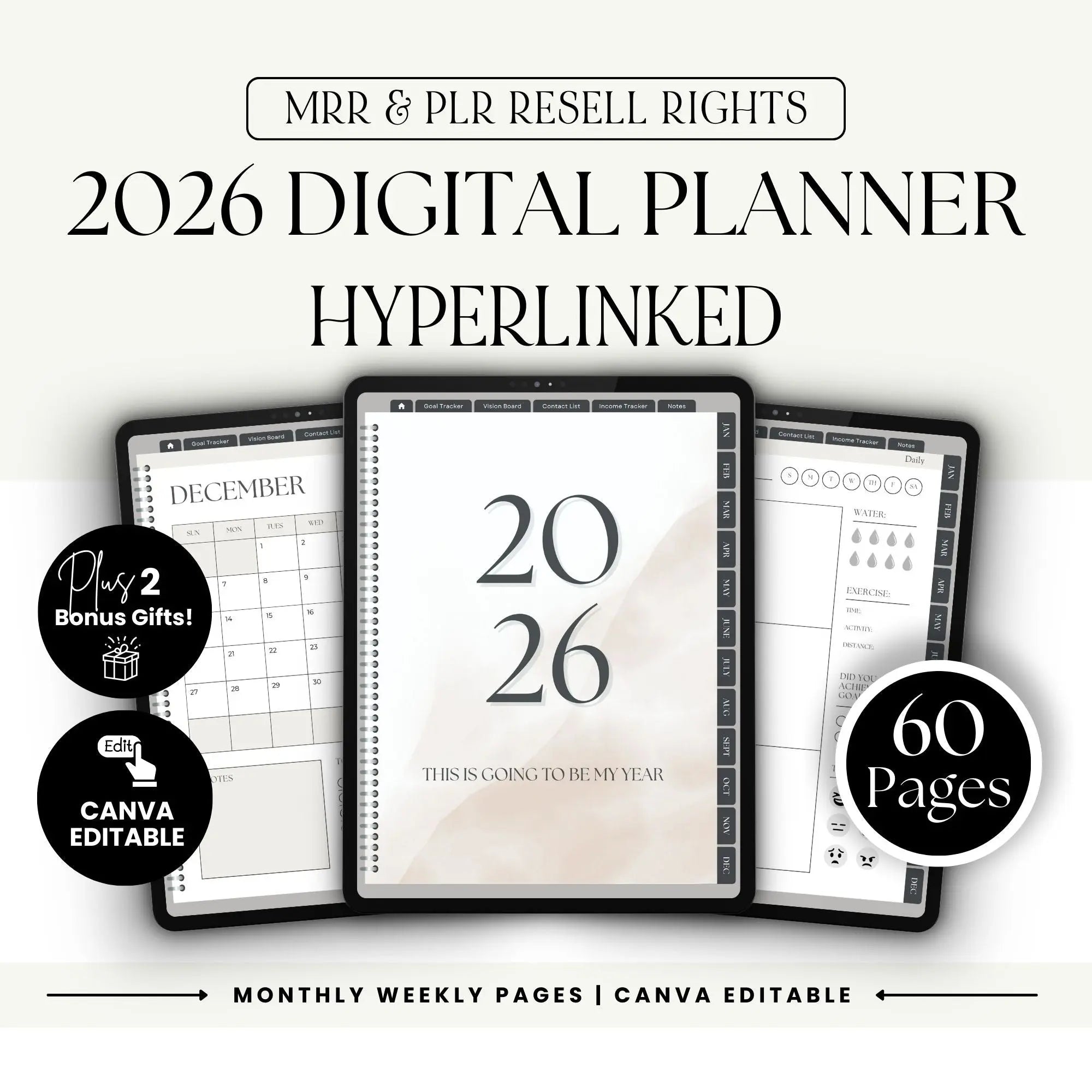 2026 Digital Planner Hyperlinked | Canva Editable with MRR + PLR Resell Rights Boundless PLR