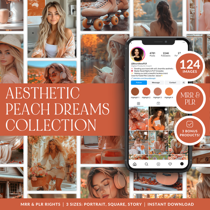 Peach Aesthetic AI Stock Images Bundle with PLR MRR Boundless PLR