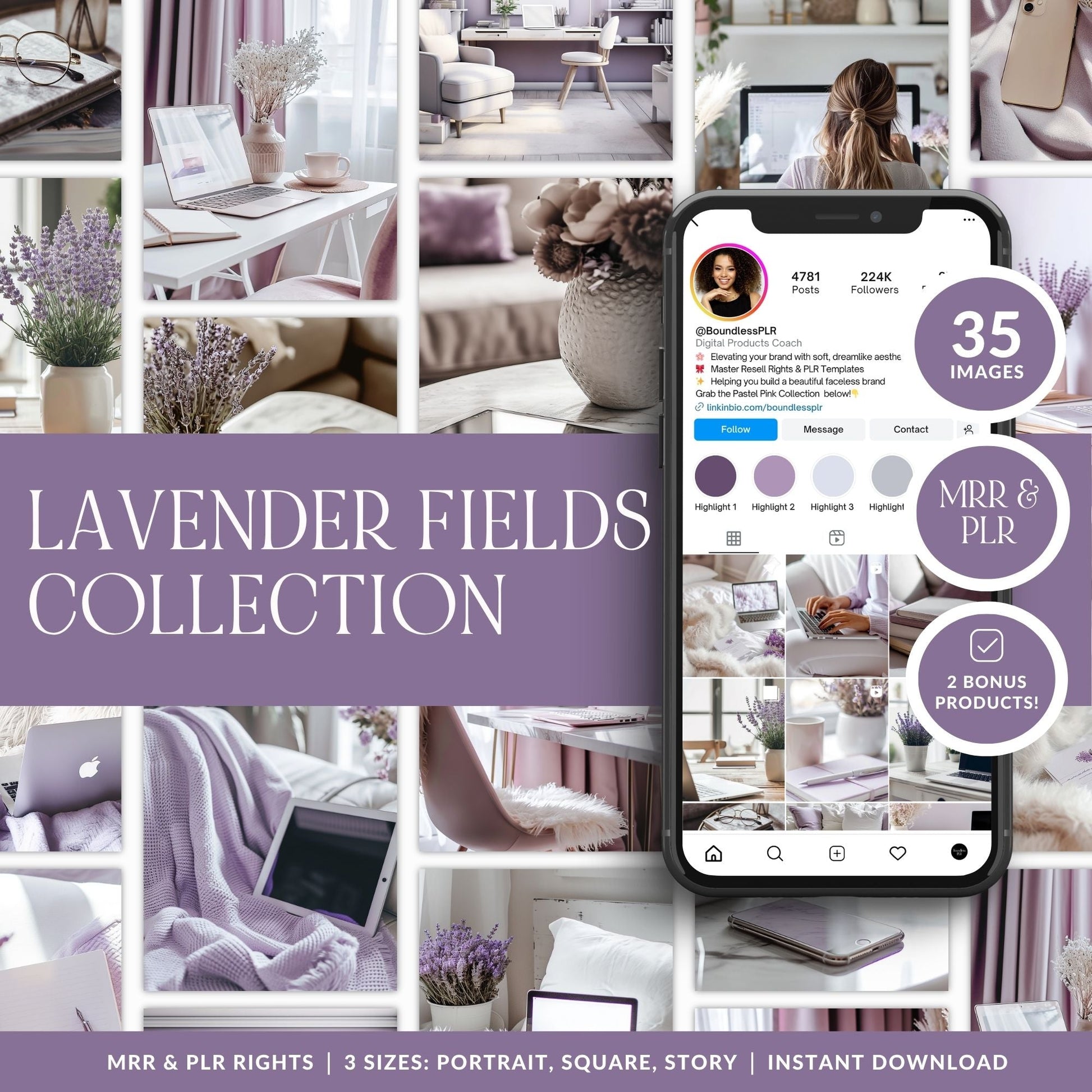 Lavender Fields AI Stock Images | 35 Feminine Aesthetic Lifestyle Photos | MRR PLR Boundless PLR
