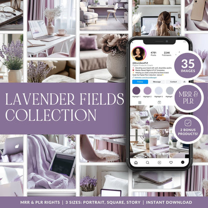 Lavender Fields AI Stock Images | 35 Feminine Aesthetic Lifestyle Photos | MRR PLR Boundless PLR