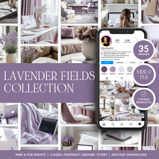 Lavender Fields AI Stock Images | 35 Feminine Aesthetic Lifestyle Photos | MRR PLR Boundless PLR