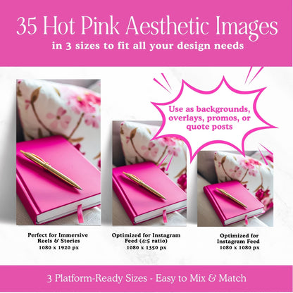 Pink Stock Photos Bundle (Hot Pink Aesthetic) | 35 Images | Canva Download | 3 Sizes Boundless PLR